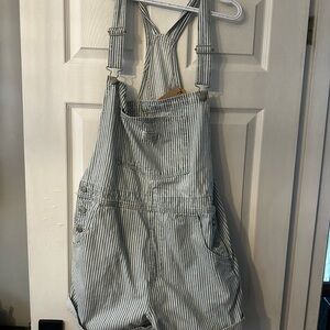 Levi's Blue and White Striped Overalls